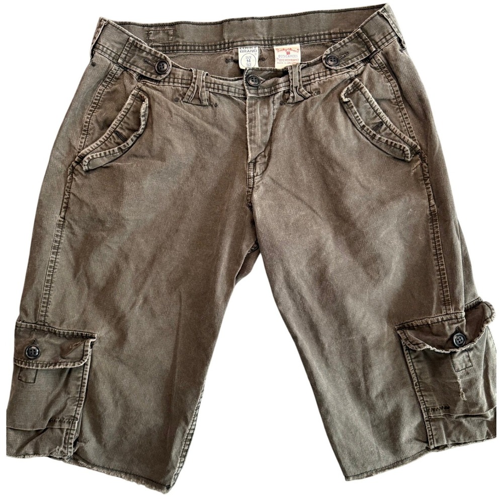 Lucky Brand y2k Utility Cargo Shorts 14/32 Distressed Dungarees Vintage Gorpcore